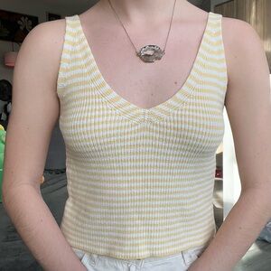 Vintage striped ribbed knit v neck tank top